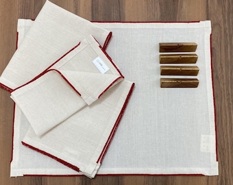 Linen Looks Cotton Placemat, Cutlery Stand, Dining Table Gift, Recycled Cotton Dinner Placemat, Rustic Spoon Stand with Embroidered Placemat
