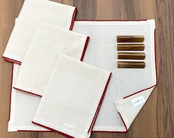 Turkish Cotton Linen Looks Placemat with Rustic Walnut Spoon Holder, Fine Dining Decor Gift for Table Decor Cotton Dinner Rustic Spoon Stand