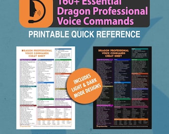 Dragon Professional Commands Cheat Sheet, Dragon Voice Commands Cheat Sheet, Quick Reference Guide, Dragon Commands for Microsoft Excel