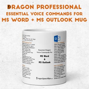 Essential MS Word and MS Outlook Dragon Professional Voice Commands Mug – Boost Your Productivity – Gift for Users of Dragon Pro Individual