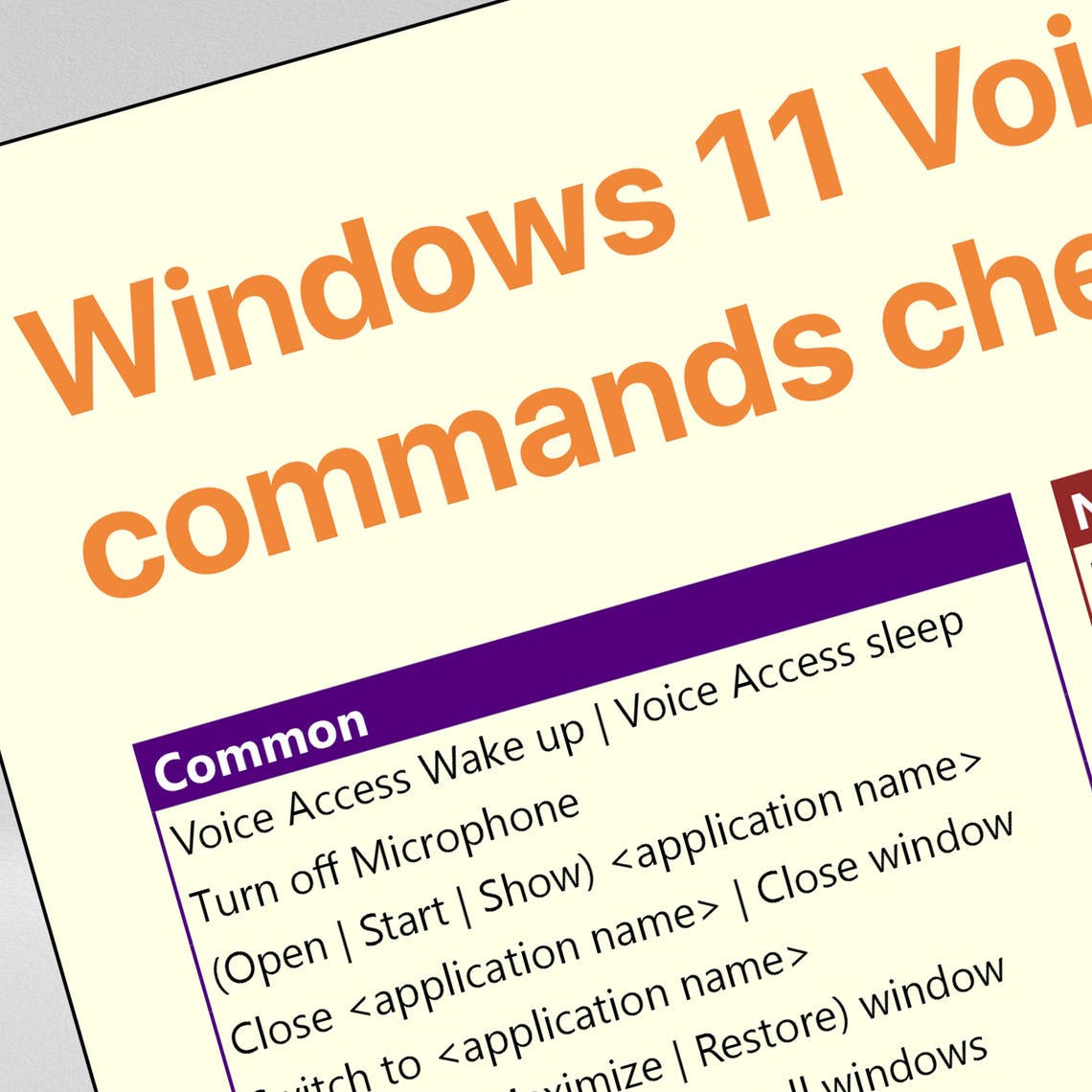 Windows 11 Voice Access Commands Cheat Sheet – Segoe UI Font – PDF ...