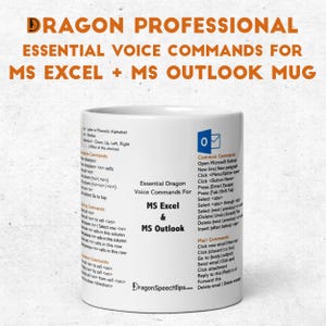 Viktiga Dragon Professional röstkommandon för Microsoft Excel och Outlook fusklappsmugg - Förbättra produktiviteten - Gåva för Dragon-användare