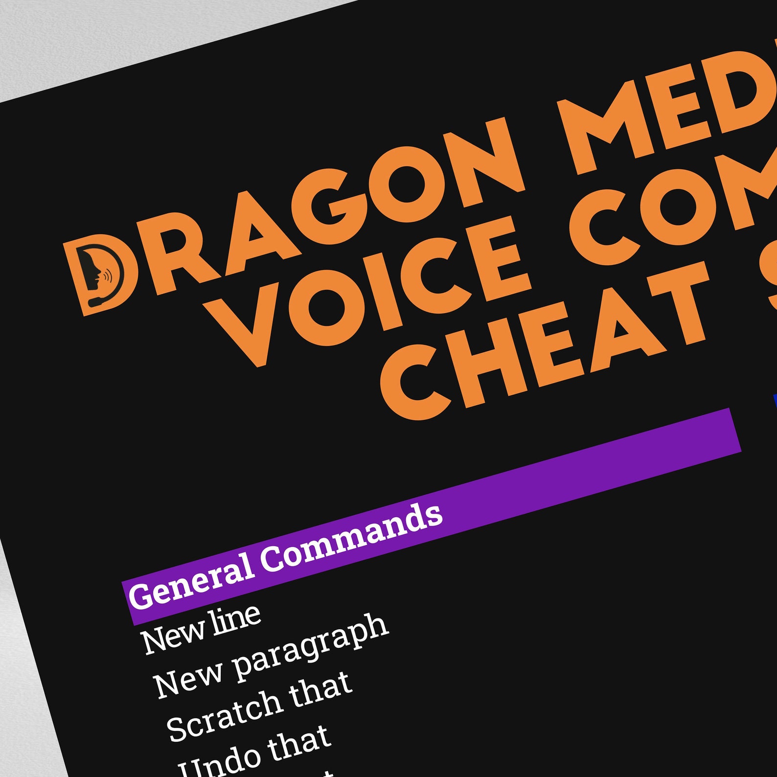 Dragon Medical One Essential Voice Commands Cheat Sheet – Roboto Slab ...