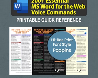 Poppins Dyslexia Friendly Font - Word for the Web Voice Commands Cheat Sheet - For Windows & Mac Users - Contrast Friendly