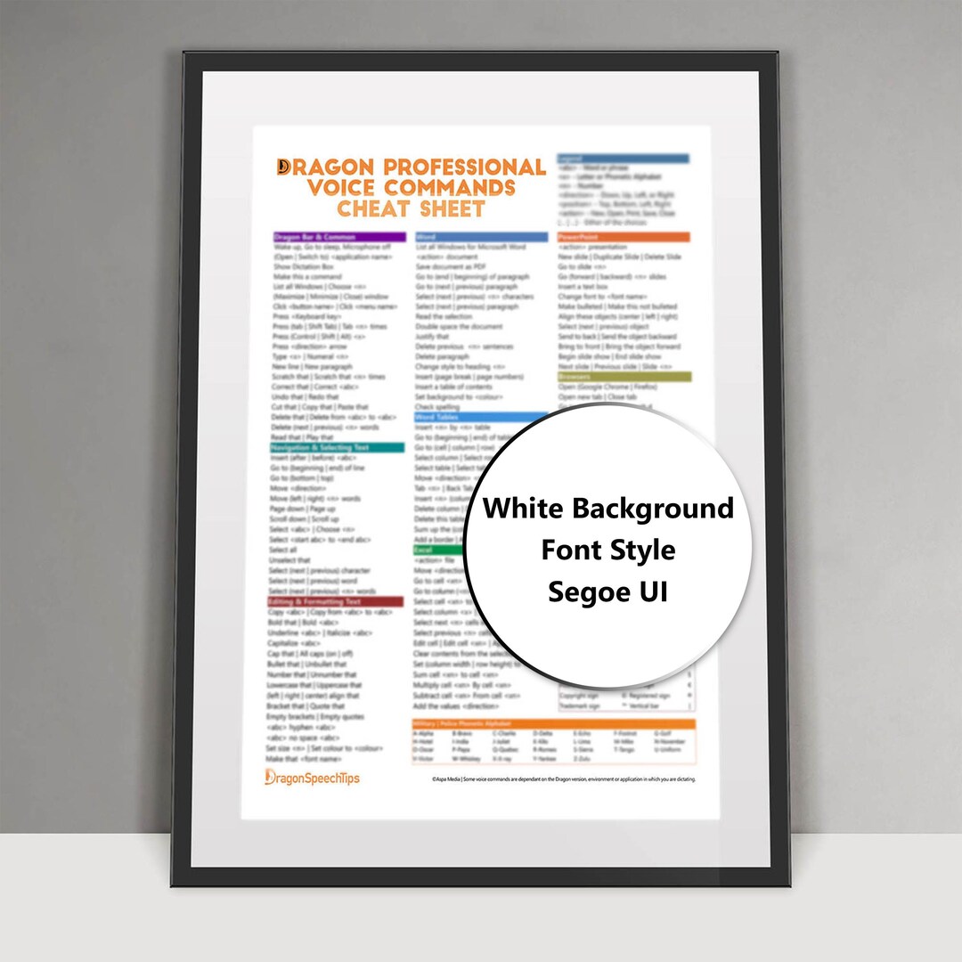 Dragon Professional Individual Cheat Sheet, Dragon Commands for Excel ...