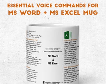 Taza con comandos de voz esenciales de Dragon Professional para MS Word y MS Excel: potencie su productividad Regalo para usuarios de Dragon Professional
