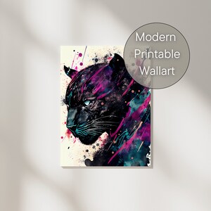 Panther Wall Art Modern Abstract | Printable Wall Art | Animal Wall Art | Color Splashes Mixed Media | Minimalist Wall Art | Download