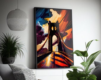 Colorful Brooklyn Wall Art, Expressionist Wall Art, Abstract Wall Art, Brooklyn Bridge Art, New York City Art Print, Trendy Poster, Colorful