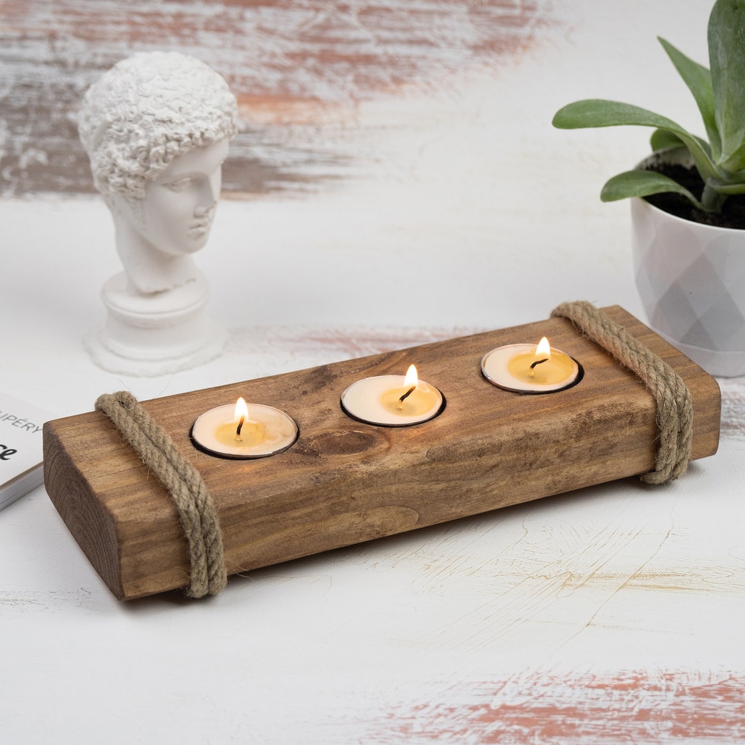 Tea Light Wooden Candle Holder, Natural Massive Walnut Candlestick