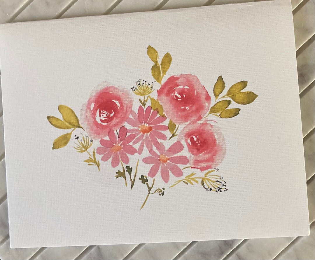 Hand Painted Watercolor Floral Greeting Card Set | Roses, Daisies ...
