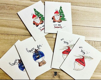 Holiday cards Christmas cards Xmas cards hand painted gnome cards snow globe cards