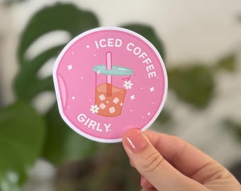 Pegatina de café helado para niña: vinilo impermeable rosa