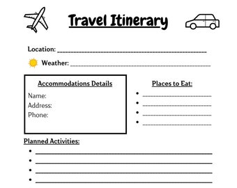Printable Travel Itinerary, Vacation Planner (PDF)