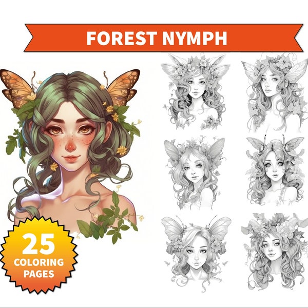 25 Forest Nymph, Fantasy Coloring Book, Elf Coloring Book, Druid Coloring, Fairy Coloring, Forest Fairy, Anime Art, Coloring for Adults