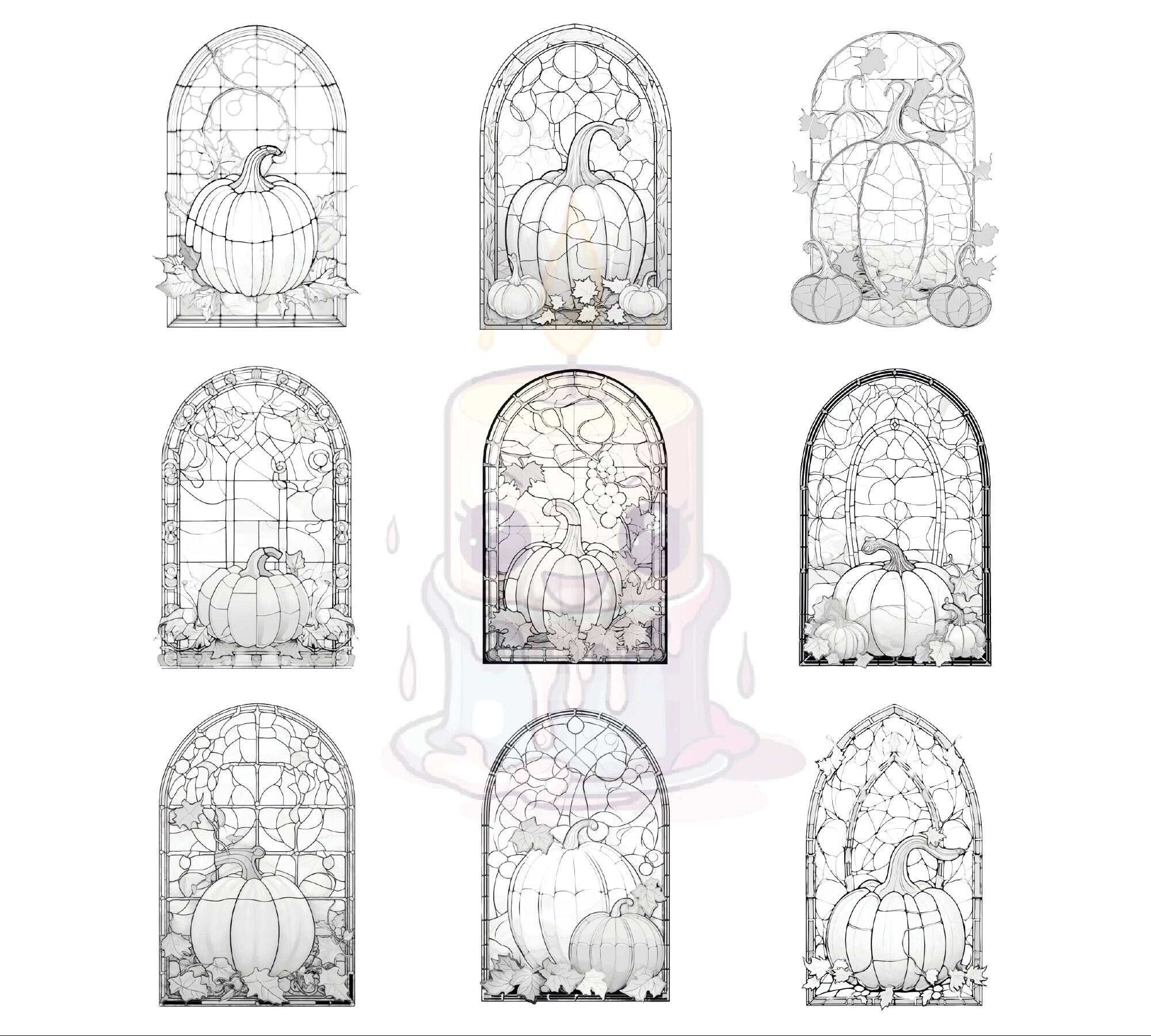 25 Stained Glass Pumpkins Fantasy Autumn Coloring Page for - Etsy