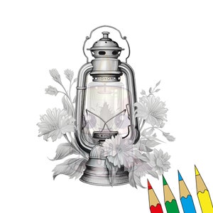 25 Vintage Floral Lamp Coloring Pages, Flowers Line Art, Floral Decor ...