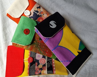 Pouch case for phone / smartphone / glasses / papers / card games. Collage of recycled fabrics, patchwork. Handmade