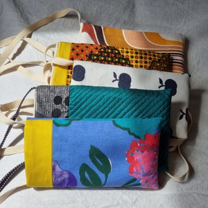 Pouch, shoulder bag for phone / smartphone / glasses / papers. Assembly of recycled fabrics image 7