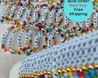Bulk Personalized Name Bracelets | Custom Beaded Kids & Friendship Party Favors for Events, Schools and Teams