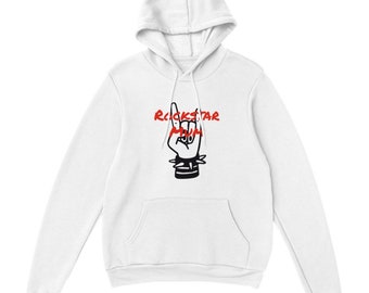 Rockstar Mum Classic Pullover Hoodie main rock alt emo goth mère cornes rouge noir blanc sweat à capuche avec poche avant et cordon de serrage