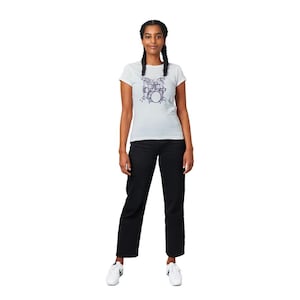 Schlagzeuger Damen Crewneck T-Shirt Scribble Drum Drumkit schwarz weiß Musik Rockband Geschenk für sie Becken minimalistisches Design