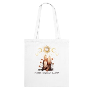 Perfection is an illusion Classic Tote Bag spiritual witch hippy sun crescent moon candle eco friendly