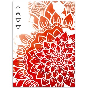 Poster in carta semilucida Fire Mandala rosso arancione bianco segno di fuoco dal design unico con motivo floreale in carta semilucida
