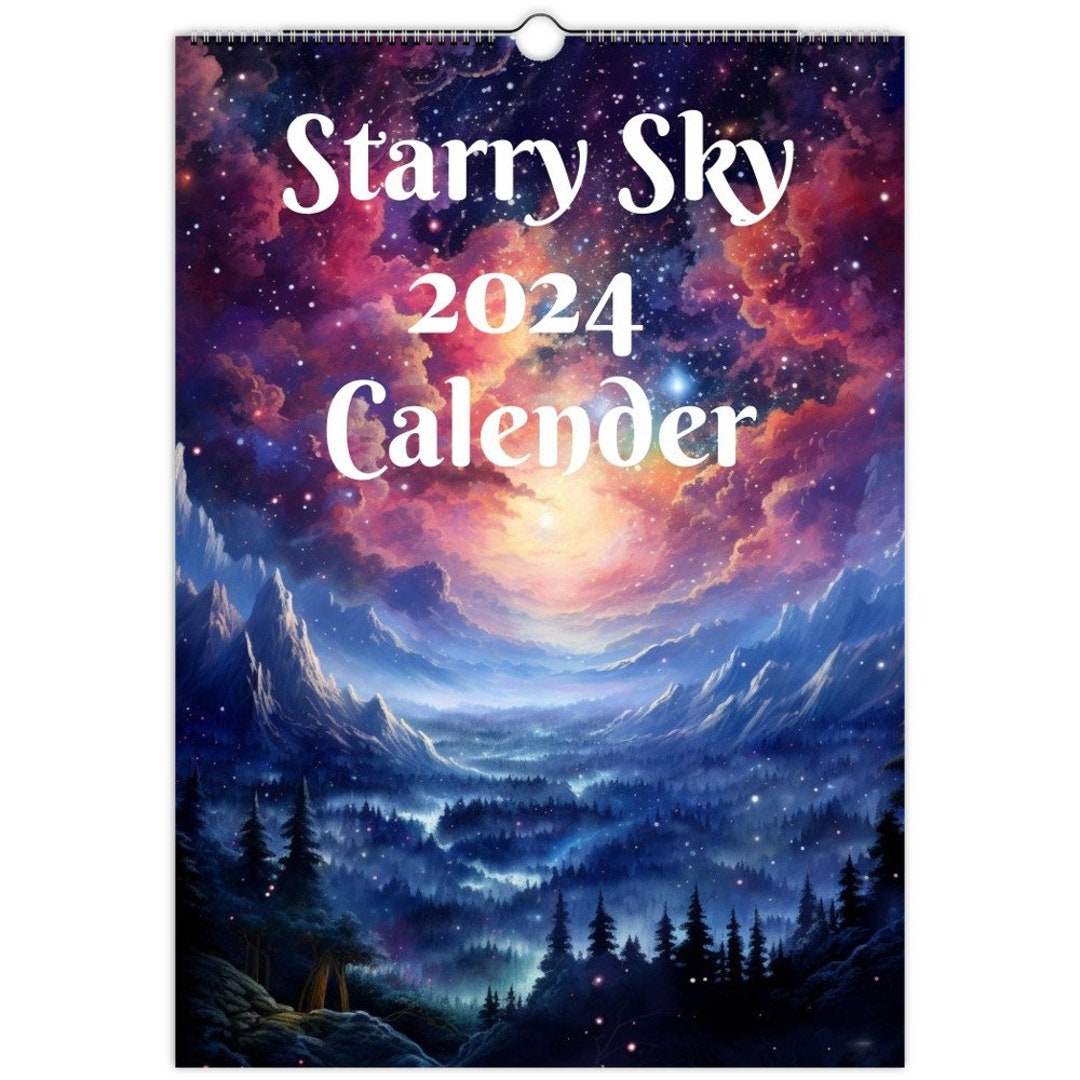Starry Sky 2024 Wall Calendars Galaxy Starry Night Sky Pink Etsy