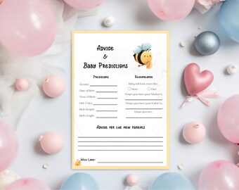 Bee Theme Advice & Predictions Game | Gender Reveal Party Games | Gender Neutral Baby Shower Games | Printable Baby Shower Games