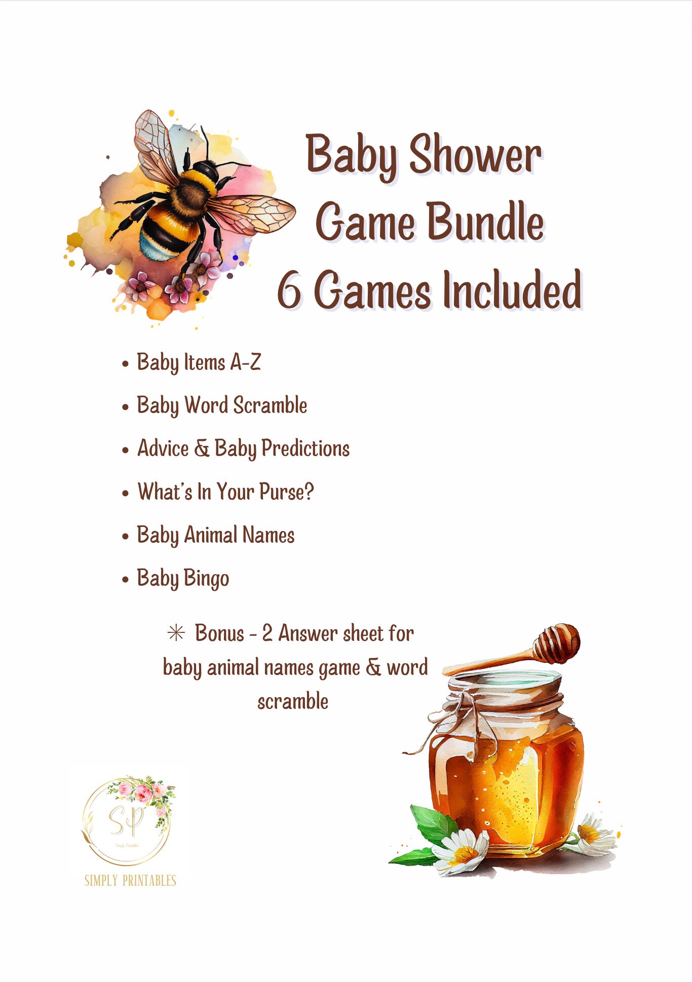 Bumble Bee Baby Shower Games Printable Baby Shower Games Bundle of 6 ...