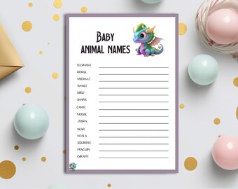 Baby Animal Names Game | Printable Baby Shower Game | Gender Reveal Party Game | Gender Neutral Baby Shower | Gender Reveal Games Printable