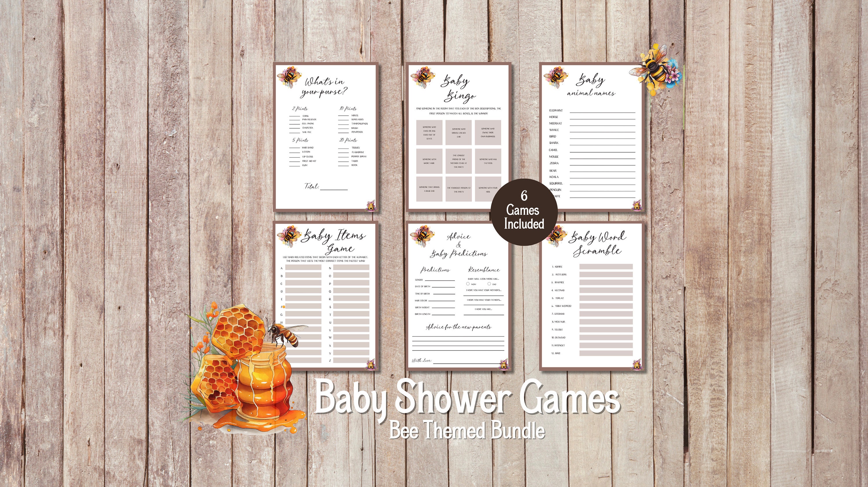 Bumble Bee Baby Shower Games Printable Baby Shower Games Bundle of 6 ...