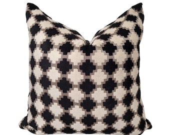 Courtyard Checker Black and White Cut Velvet Geometric Pillow Cover