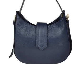 Genuine leather shoulder bag with zip and shoulder strap