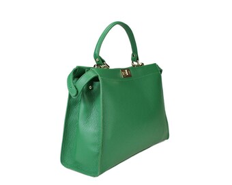 Kelly large bag in genuine leather with handle and shoulder strap made in Italy, Italian handmade women's leather bags