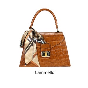 Small camel Kelly bag in genuine leather with handle
