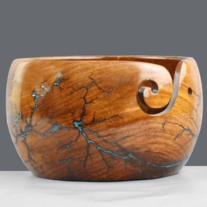 Handmade Rosewood Yarn Bowl: Lichtenberg Resin Knitting & Crochet Organizer Bowl