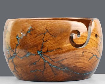 Cuenco de lana de palisandro hecho a mano: Cuenco organizador de resina Lichtenberg para tejer y crochet