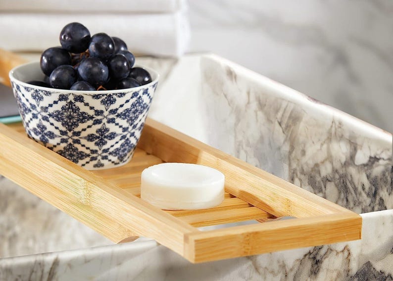 Mangowood Bath Caddy, Natural Wood Bathtub Tray, Sustainable Bathroom Decor image 9