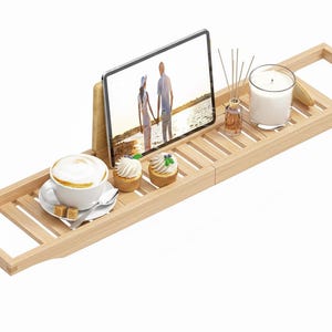Mangowood Bath Caddy, Natural Wood Bathtub Tray, Sustainable Bathroom Decor image 8