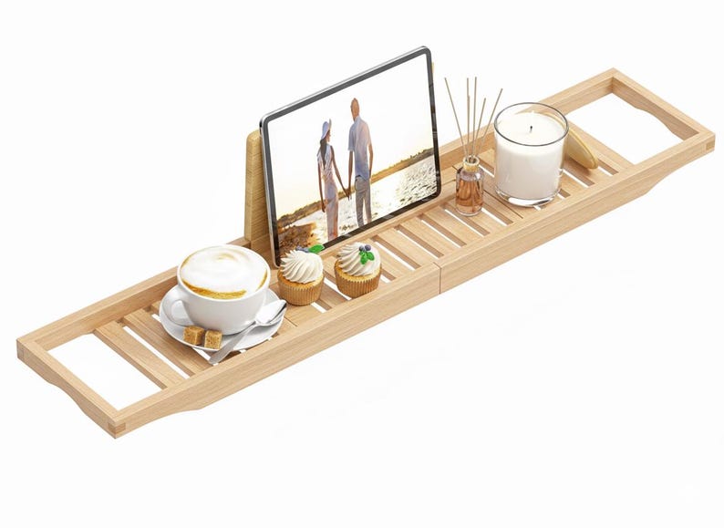 Mangowood Bath Caddy, Natural Wood Bathtub Tray, Sustainable Bathroom Decor image 8