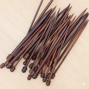 Juego de agujas de tejer de palisandro hechas a mano: 26 piezas (longitudes de 12 pulgadas)