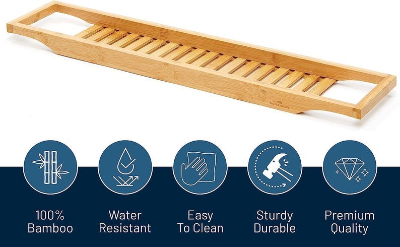 Mangowood Bath Caddy, Natural Wood Bathtub Tray, Sustainable Bathroom Decor image 7