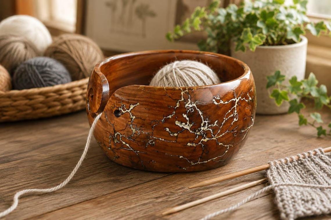 Handcrafted Lichtenberg Fractal Burn Yarn Bowl | Resin Wood