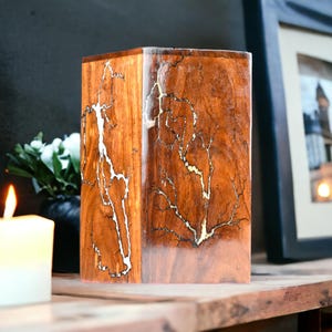 Rosewood and Blue Epoxy luxury Urn for human ashes Wood and Epoxy mix urn box for ashes Wooden Cremation, Burial Urns for Adult Ashes