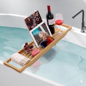 Mangowood Bath Caddy, Natural Wood Bathtub Tray, Sustainable Bathroom Decor image 10