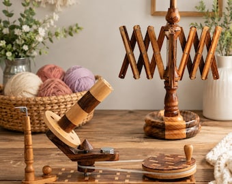 Handmade Rosewood Yarn Winder and Swift Set | Wooden Yarn Holder for Knitting & Crochet
