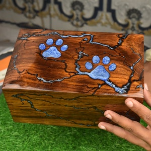 Rosewood and Epoxy, Lichtenberg Figure Luxury New Pet Urn for Dog Ashes, and Cat Urn  box Keepsake Memory Cat and Dog urn Box Pet Memorial