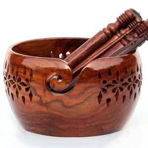 Handmade Rosewood Yarn Bowl: Large Wooden Knitting Organizer