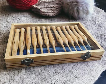 Wooden Crochet Hook Box, Handmade Storage Case, Knitting Needle Organizer, Yarn Crafting Gifts